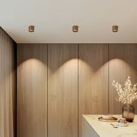 fornirowana ściana - oświetlenie punktowe reflektory